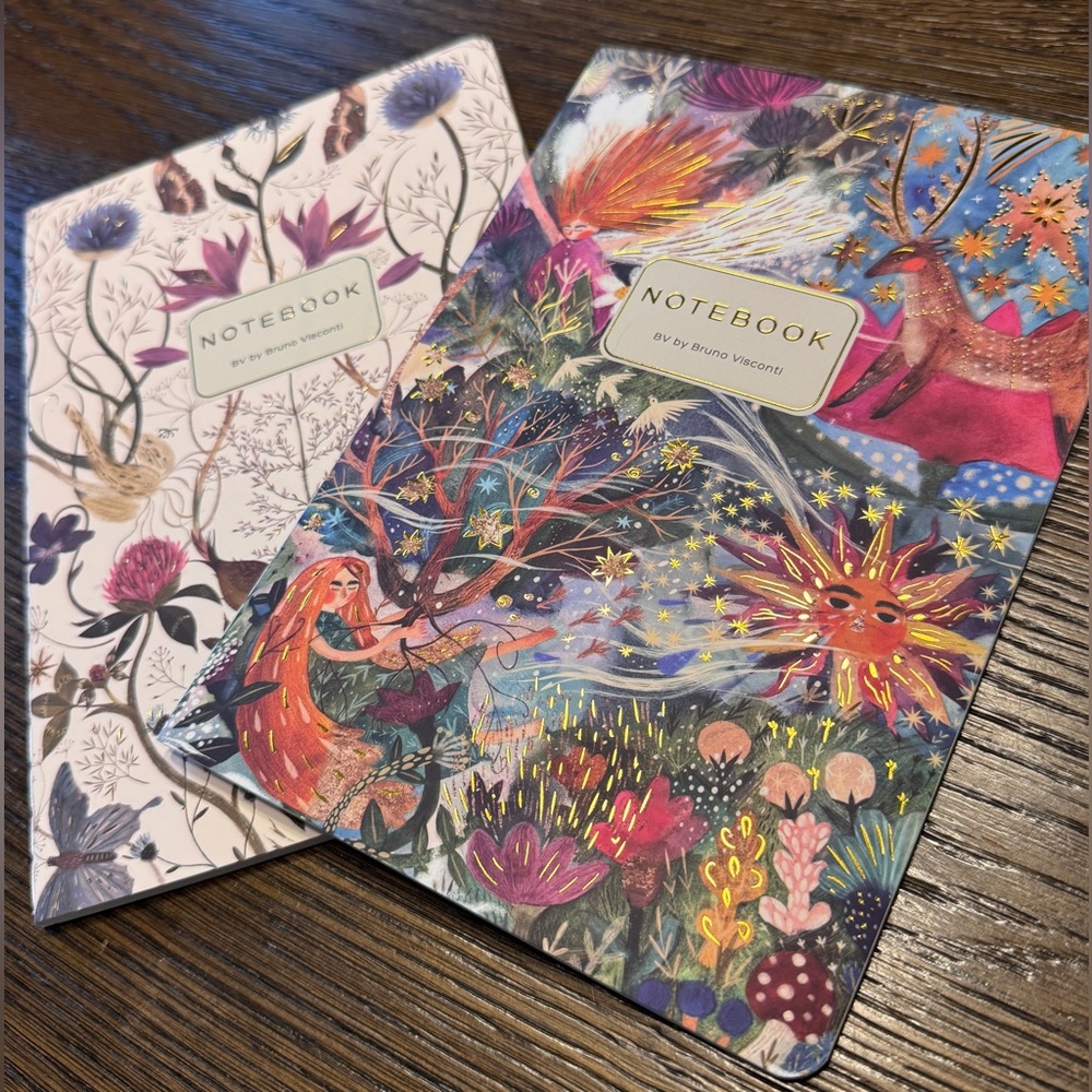 Set of 2 Bruno Visconti A5 Notebooks – Electric Fantasy & Symmetrical Flora